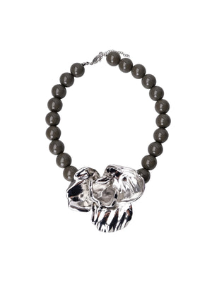 BCCASTELLI flower necklace - Asphalt / Silver Colored