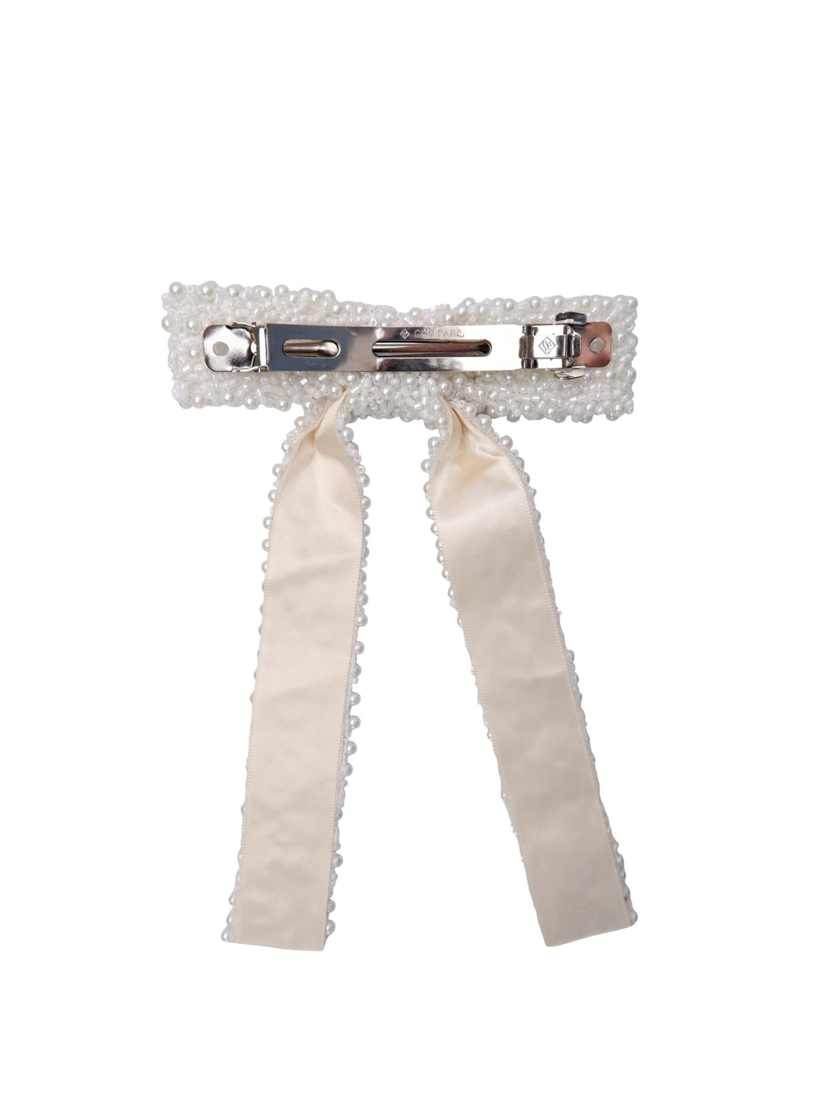 BCPEARL bow beaded barette - White - Black Colour