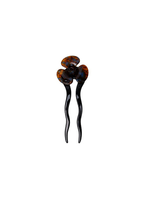 BCJACKIE flower hair pin - Dark Tortoise w. Blue